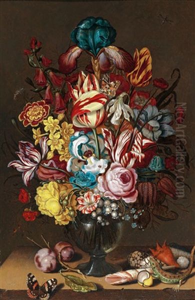 A Still Life Of Flowers With Shells Oil Painting by Ambrosius the Younger Bosschaert