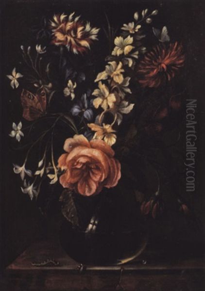 Blumenstuck In Kugeliger Glasvase Oil Painting by Ambrosius the Younger Bosschaert
