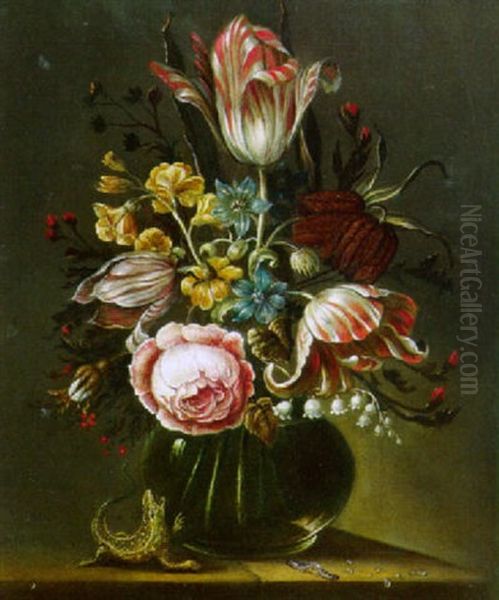 Blumenstilleben In Glasvase Oil Painting by Ambrosius the Younger Bosschaert