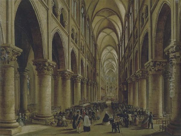 Parigi, Interno Di Notre Dame Oil Painting by Carlo Bossoli