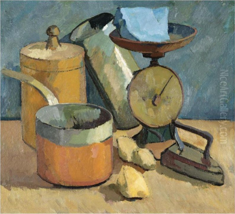 Still Life With Scales Oil Painting by Aleksander Isaakovich Rusakov