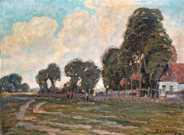 End Of Village Oil Painting by Istvan Bosznay