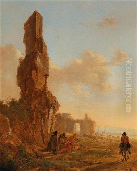 An Italianate Landscape With Ruins Oil Painting by Jan Both