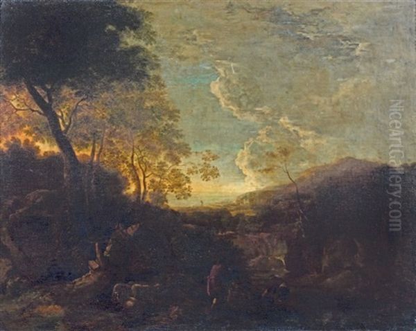 Paysage Italien Anime De Personnages Oil Painting by Jan Both