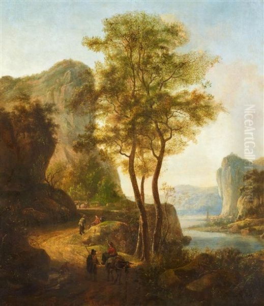 Gebirgslandschaft Mit Reisenden Am Fluss Oil Painting by Jan Both