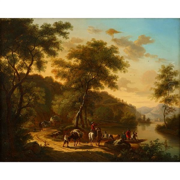Travelers In An Italianate Landscape Oil Painting by Jan Both