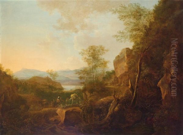A Southern Mountain Landscape With Travellers Oil Painting by Jan Both
