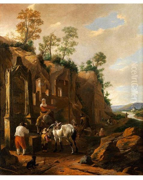 Reisende Auf Der Rast Vor Ruinen Oil Painting by Jan Both