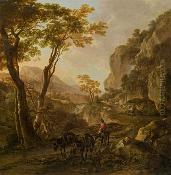 Landschaft Mit Reiter Und Zwei Maultieren, Rocca Aquatico Bei Ancona Oil Painting by Jan Both