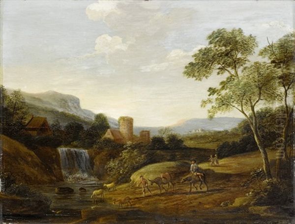 Sudliche Landschaft Mit Burg Und Wasserfall Oil Painting by Jan Both