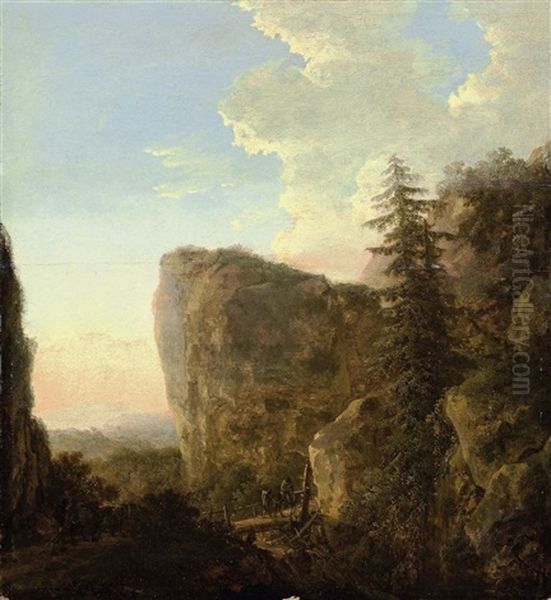 An Italianate Landscape With A Muleteer And Travellers On A Mountain Track Oil Painting by Jan Both