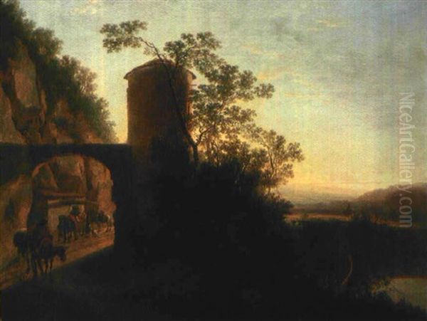 Italienische Landschaft Mit Steinerner Brucke Mit Einem Turm Oil Painting by Jan Both