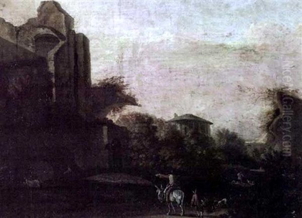 Travelers In An Italianate Landscape Oil Painting by Jan Both