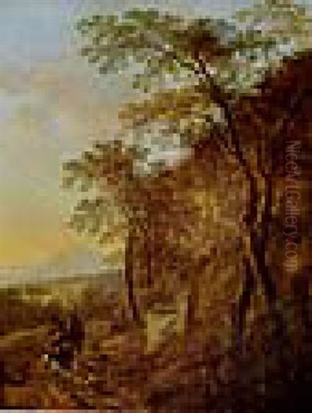 Sudliche, Bewaldete Gebirgslandschaft Mit Hirten Und Herde Oil Painting by Jan Both