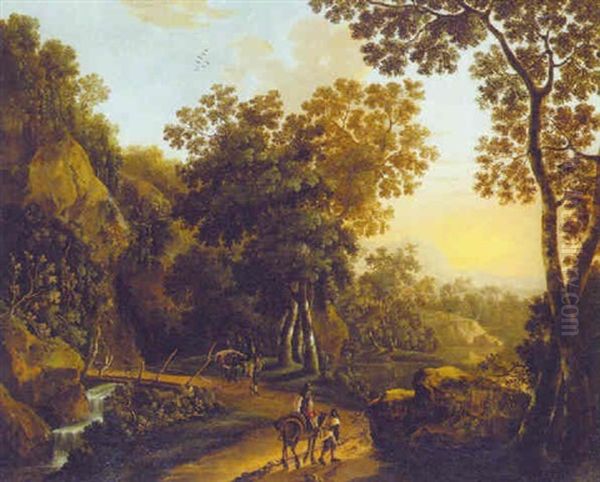 A Wooded Landscape With Travellers On A Track Oil Painting by Jan Both
