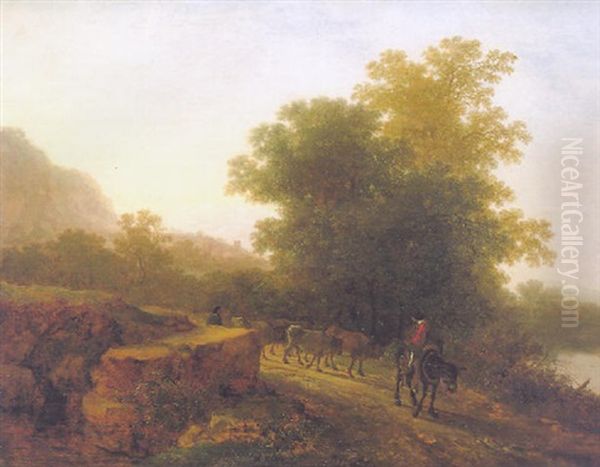 An Italianate Landscape With Herdsmen And Cattle On A Path Oil Painting by Jan Both