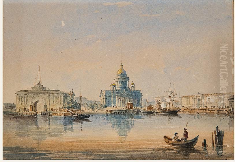 Des Isaakios-doms Am Senatsplatz In St. Petersburg Oil Painting by Fedor Yakovlevich Alekseev