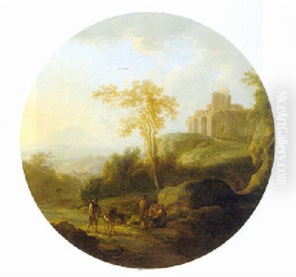 Weite Landschaft Mit Antiker Ruine Und Ruhenden Wanderern Oil Painting by Jan Both