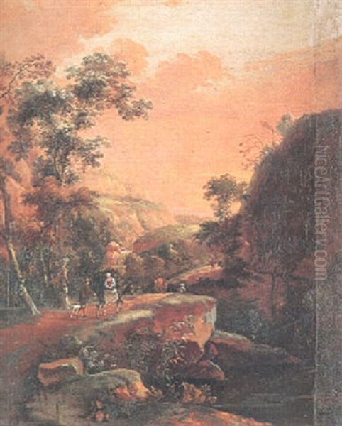 Berglandskap Med Boskap Och Figurer Oil Painting by Jan Both