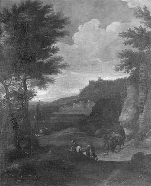 A Capriccio Landscape With Travelers And Ruins Oil Painting by Jan Both