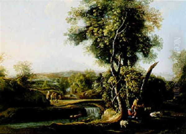 La Halte Pres De La Cascade Oil Painting by Jan Both