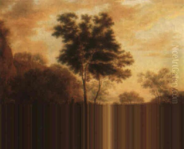 Italianate Wooded Landscape With Travellers And Their Donkeys On A Path Oil Painting by Jan Both