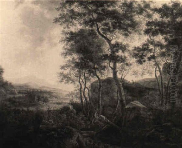 An Extensive Landscape With Travellers And Their Packmules Resting Oil Painting by Jan Both