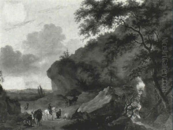 Italianate Landscape With Bandits Taking Prisoners Oil Painting by Jan Both