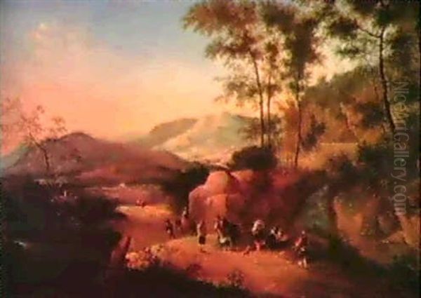 Villageois Et Roupeau Sur Un Chemin De Campagne Oil Painting by Jan Both