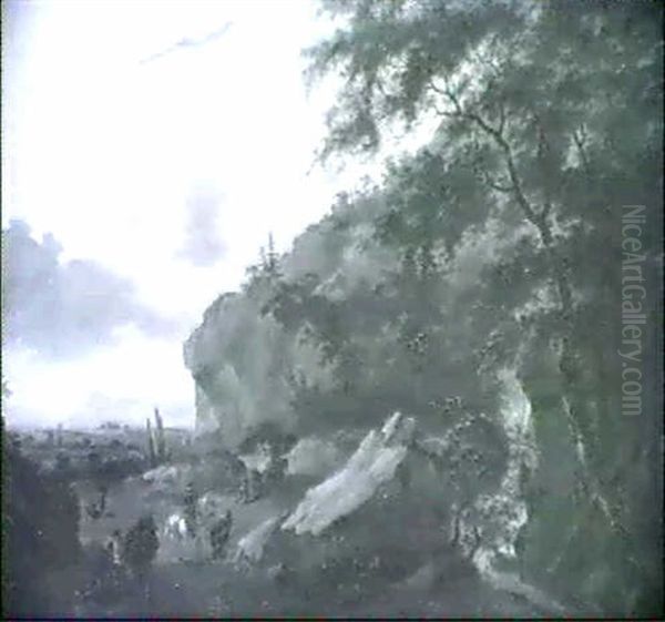 Raububerfall In Waldlandschaft Mit Einem Wasserfall Rechts  Hinter Baumen Oil Painting by Jan Both