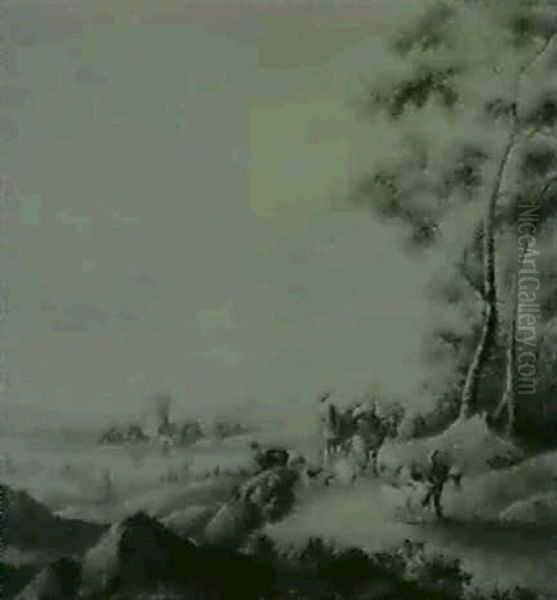 An Extensive Italianate Land- Scape With Shepherds On A Pathby A River, A Tower Beyond Oil Painting by Jan Both