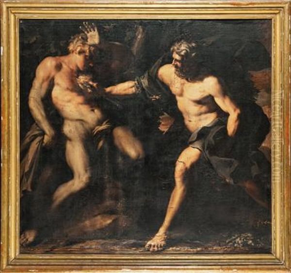 Prometeo Da Vita Col Fuoco Ad Una Statua Di Creta Olio Su Tela Oil Painting by Giovanni Maria Bottalla