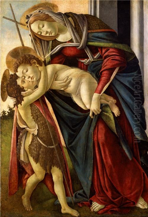 Madonna And Child With The Infant Saint John The Baptist Oil Painting by Sandro Botticelli