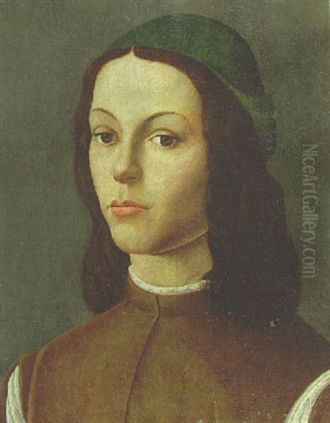 Portrait Of A Youth In A Brown Doublet And Green Cap Oil Painting by Sandro Botticelli