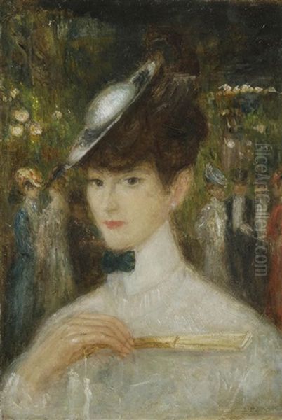 Femme En Buste A L'eventail Oil Painting by Georges Bottini