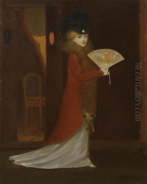 Femme Au Renard Et A L'eventail Oil Painting by Georges Bottini