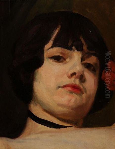 Portrait De Femme Oil Painting by Georges Bottini