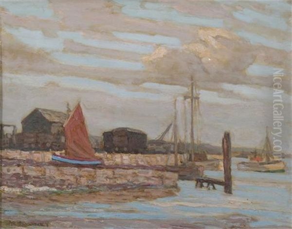 The Harbour, Rhyl Oil Painting by Albert Ernest Bottomley