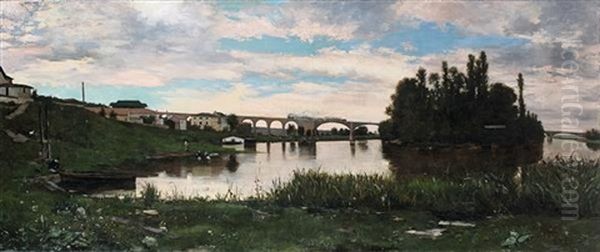 Paysage Au Pont De Chemin De Fer Oil Painting by Paul Louis Bouchard