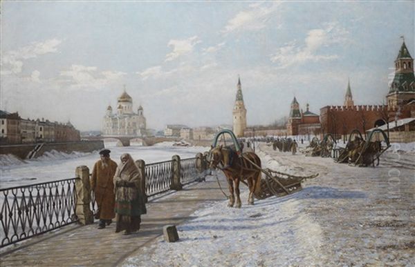 View Of The Moscow Kremlin And The Church Of Christ The Saviour Oil Painting by Paul Louis Bouchard