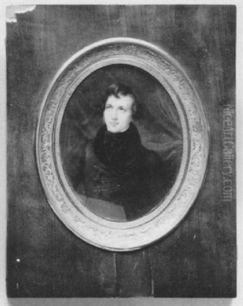 Portrait Of The Pianist Joseph Alfred Quidant, In Black Coat With Black Cord Frogging And Black Stock, Red Curtain Background Oil Painting by Etienne Bouchardy