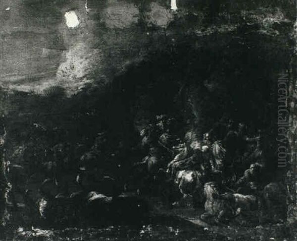 Horseman At Night Oil Painting by Adriaen Frans Boudewyns the Elder