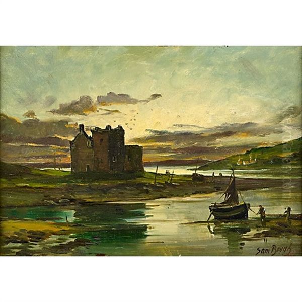 A Ruined Castle By An Estuary Oil Painting by Samuel Bough