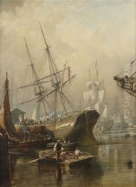 Mid-quay, Greenock Harbour Oil Painting by Samuel Bough