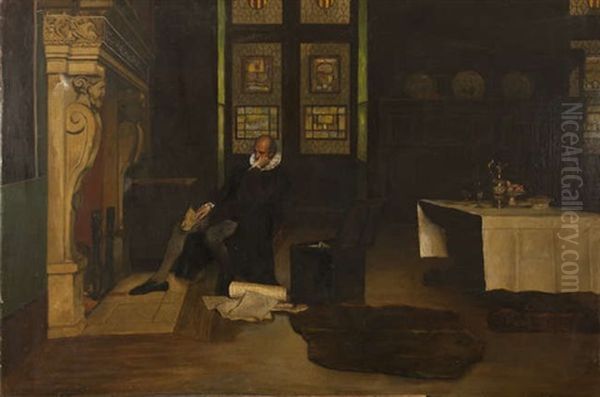 A 17th Century Style Interior Scene With Thoughful Gentleman Oil Painting by George Henry Boughton