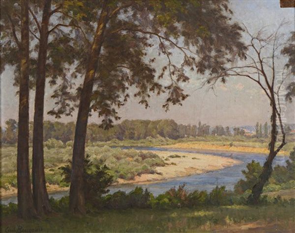 Le Doubs A Charette (bresse) Oil Painting by Cecile Augustine Bougourd