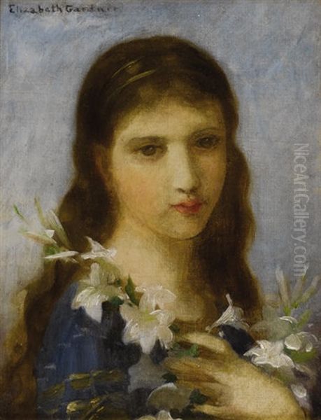 Jeune Fille Au Lys (young Girl With Lilies) Oil Painting by Elizabeth Jane Gardner Bouguereau
