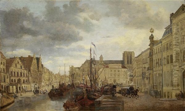 View Of The River Leie In Ghent Oil Painting by Francois-Jean-Louis Boulanger