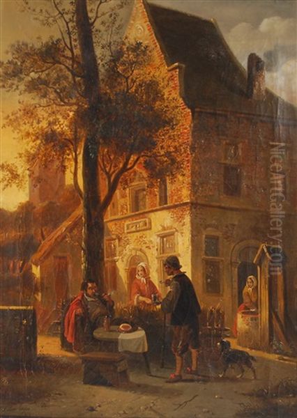 Gentilhomme Prenant Son Repas Devant Une Auberge Oil Painting by Francois-Jean-Louis Boulanger