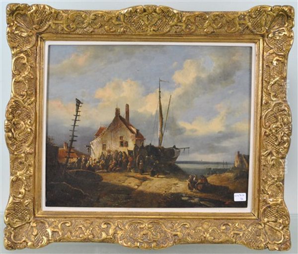 Scene De Port Animee Oil Painting by Francois-Jean-Louis Boulanger